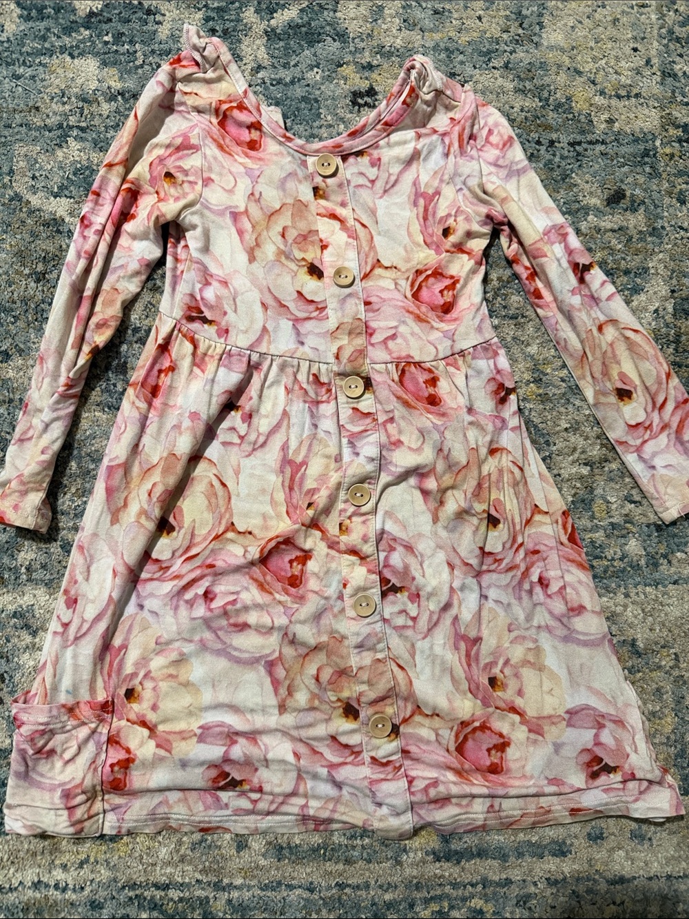 Little Bum Bums Girls' Pink Floral Button-Front twirl Dress 4T